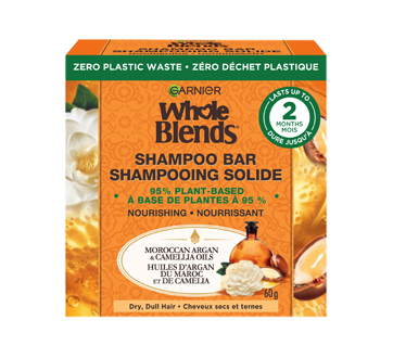 Whole Blends shampooing solide nourrissant pour cheveux secs et ternes, 60 g, Argan et camélia