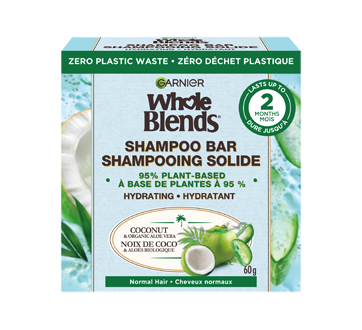 Whole Blends shampooing solide hydratant pour cheveux normaux, 60 g, Noix de coco et aloès