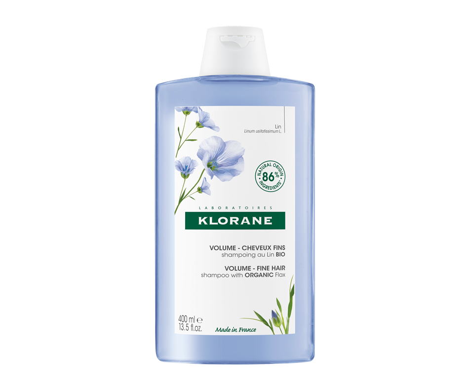 Shampooing au lin bio pour volume pour cheveux fins, 400 ml Klorane