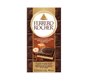 Ferrero Rocher Barre de chocolat noir avec noisette et caramel salé, 90 g