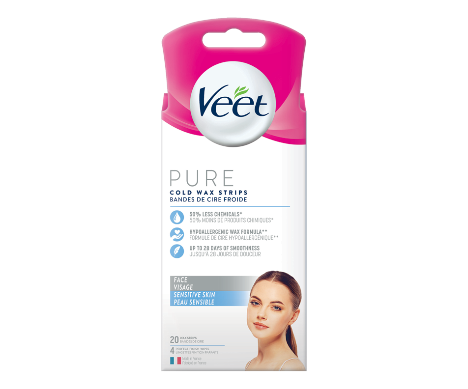 Bandes de cire froide pure pour le visage, 20 unités Veet Crème dépilatoire Jean Coutu
