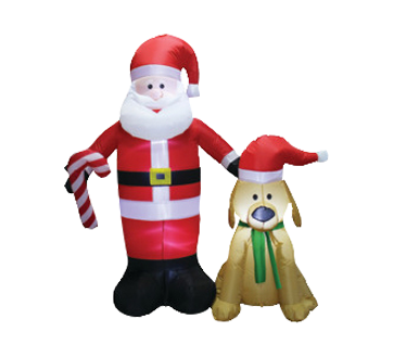 Père Noël et son chien illuminé gonflable, 1 unité