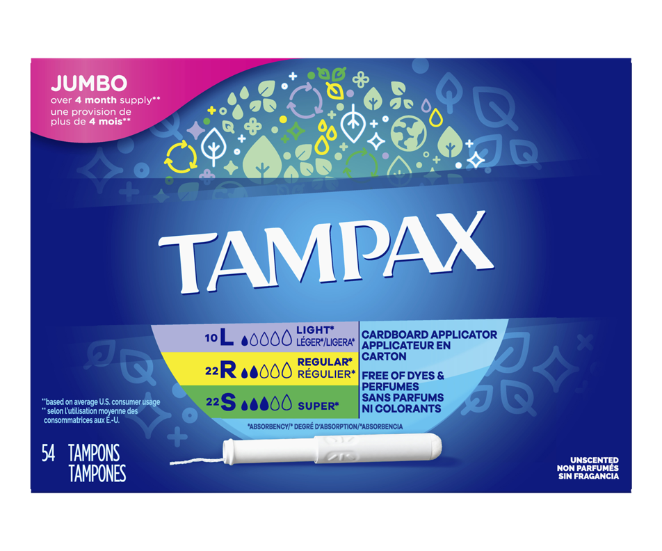 Tampons avec applicateur en carton, Non parfumés, 54 unités Tampax