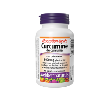 Image du produit Webber Naturals - Curcumine de curcuma à absorption élevée avec poivre noir 8 000 mg (plante brute), 60 unités