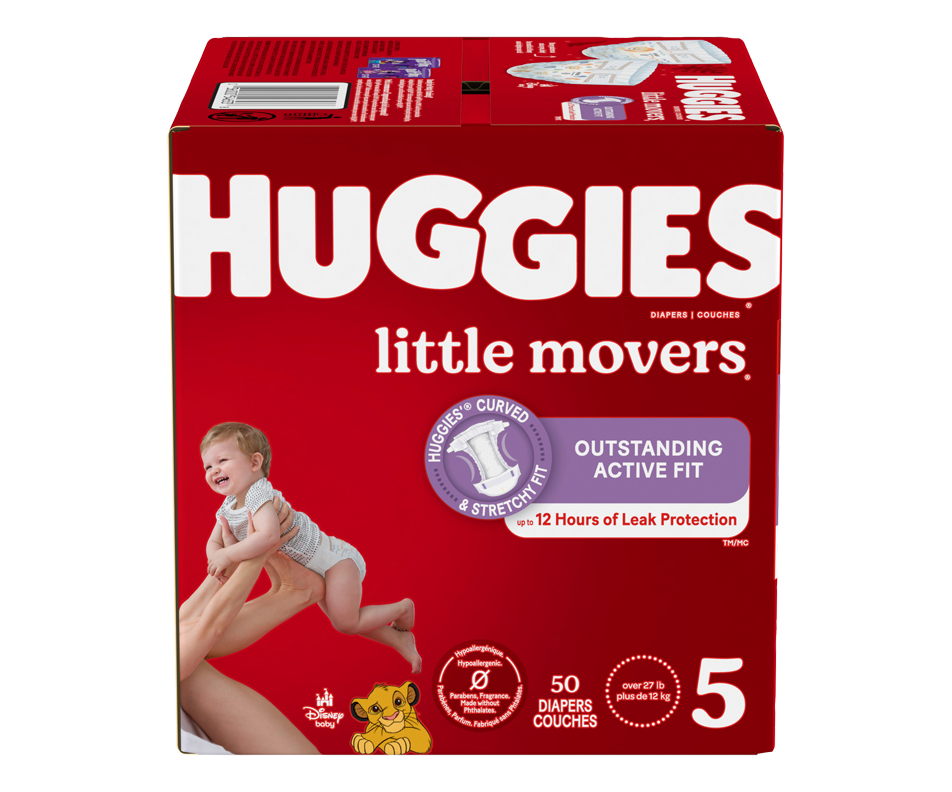 Little Movers couches pour bébés, 50 unités, taille 5 Huggies