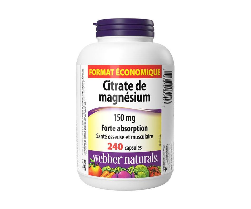 Citrate de magnésium forte absorption 150 mg, 240 unités ber