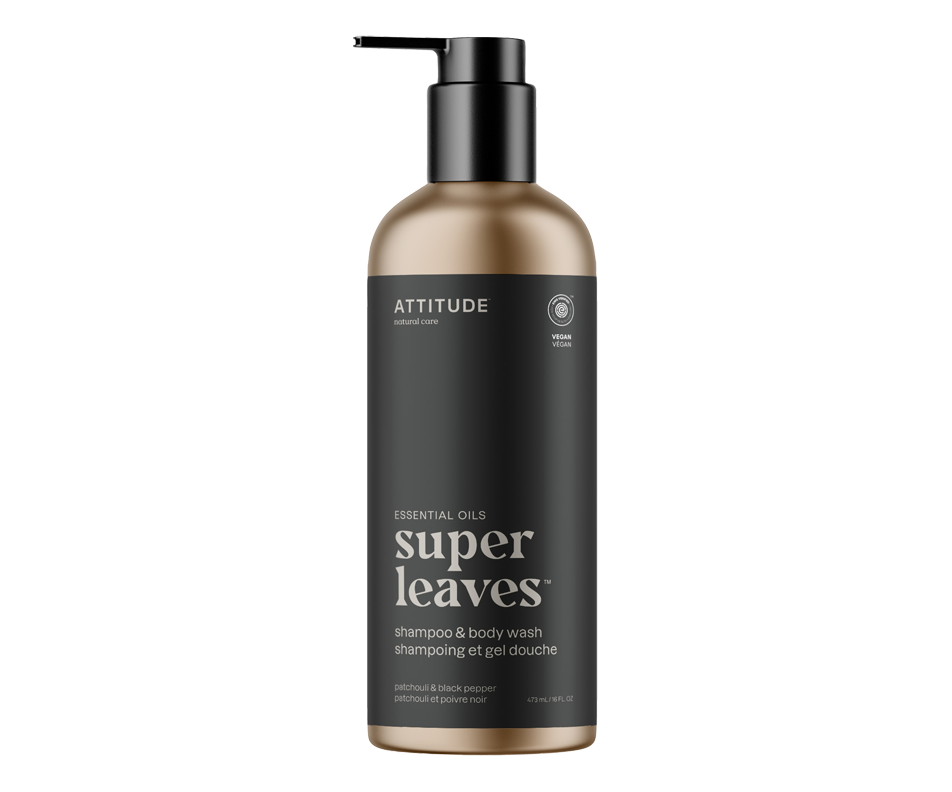 Super Leaves shampoing et gel douche, patchouli et poivre noir, 473 ml