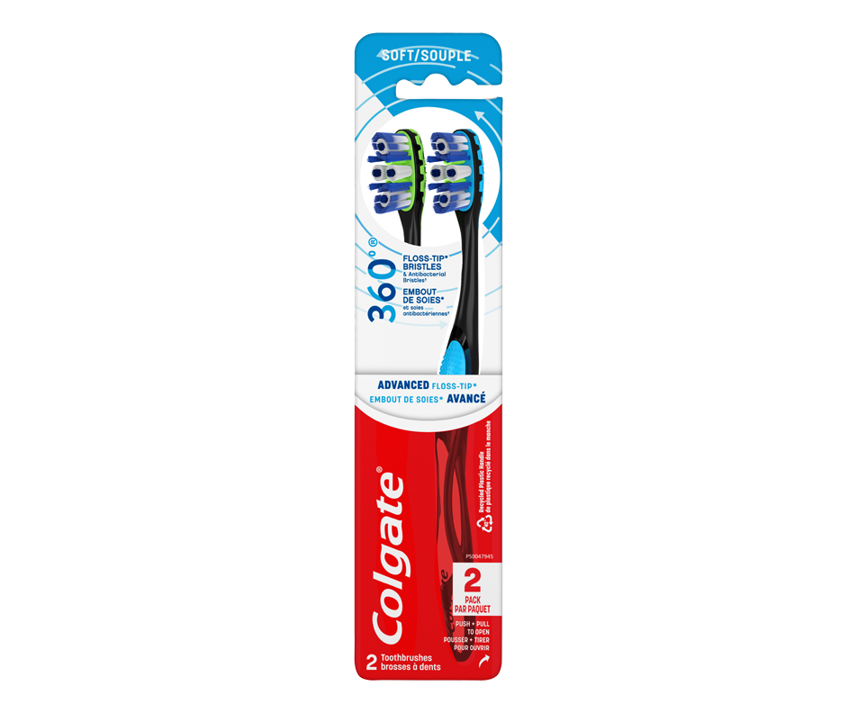 360° Advanced FlossTip brosse à dents, souple, 2 unités Colgate