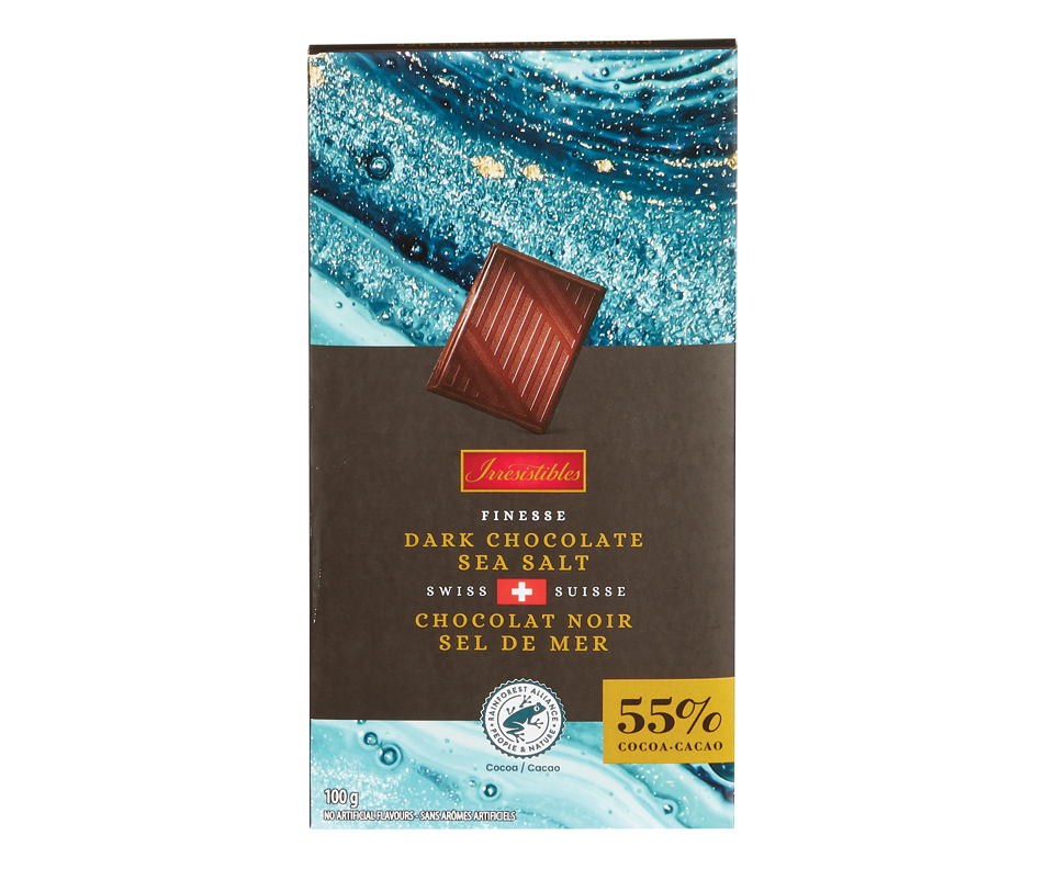 Tablette de chocolat noir suisse 55 cacao, sel de mer, 100 g