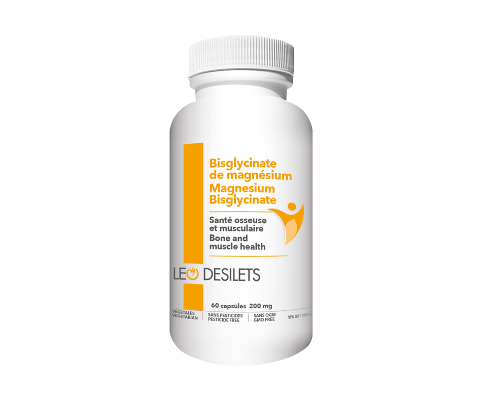 Bisglycinate de magnésium capsules 200 mg, 60 unités Léo Désilets