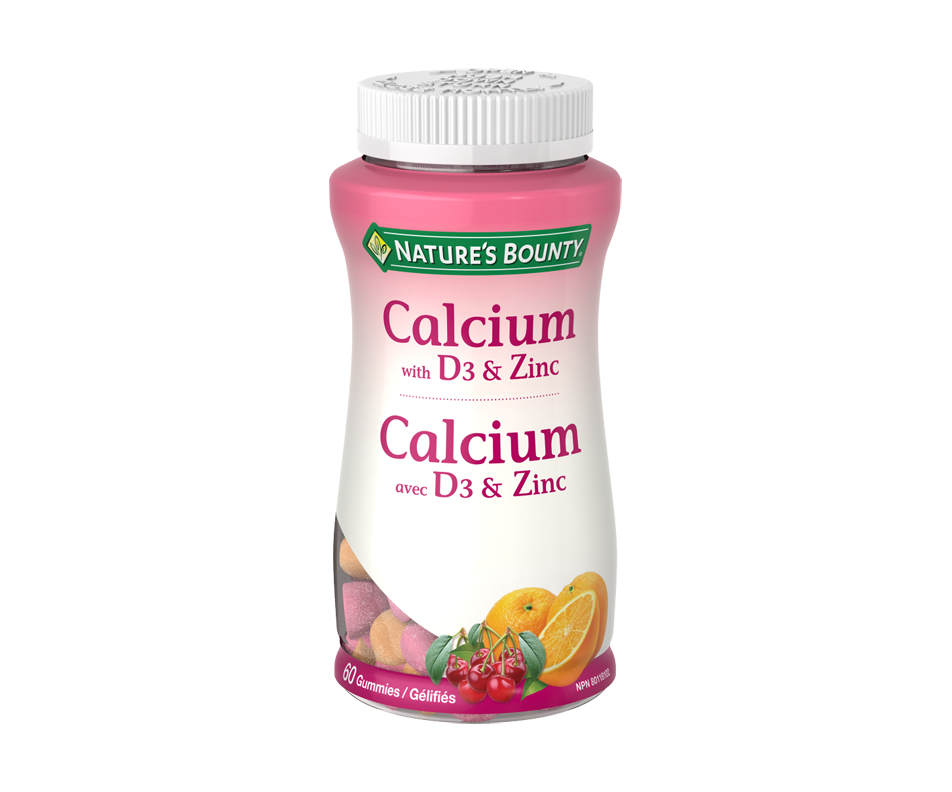 Gélifiés de calcium avec vitamine D3 et zinc, cerise et orange, 60 unités Nature's Bounty