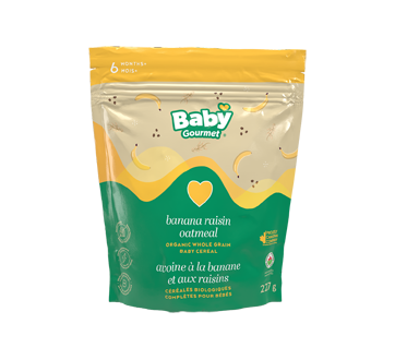 Céréales biologiques, 227 g, gruau à la banane et aux raisins