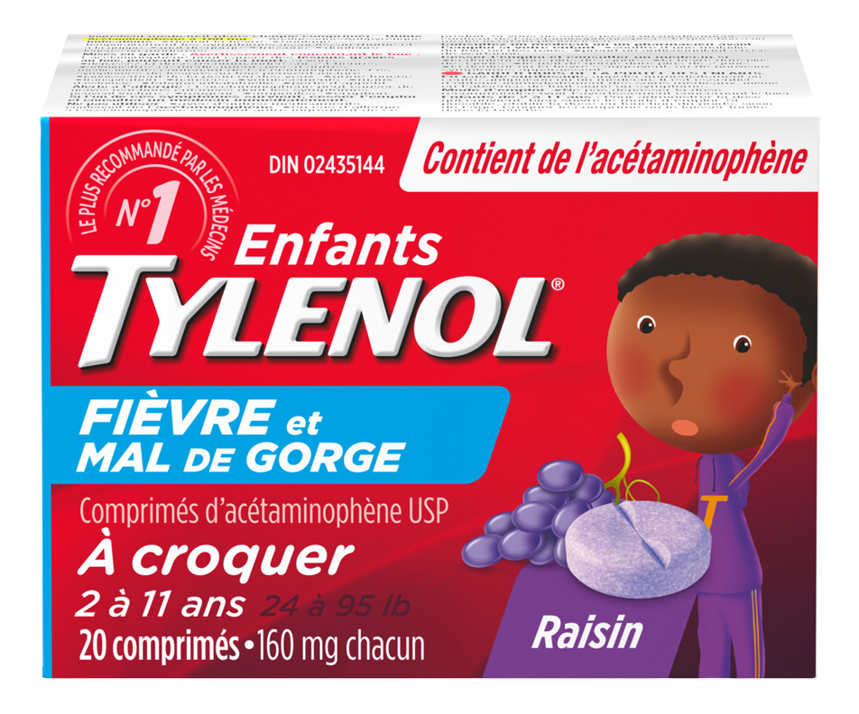Comprimés d'acétaminophène à croquer pour enfants, raisin, 20 unités