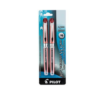 Hi-Tecpoint V5 Grip stylo à bille roulante 0,5 mm, 2 unités, rouge