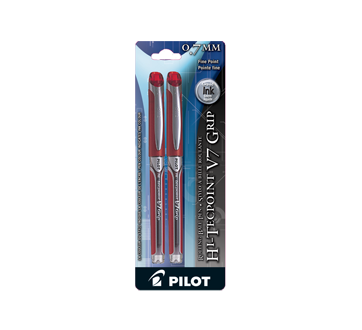 Hi-Tecpoint V7 Grip stylo à bille roulante 0,7 mm, 2 unités, rouge