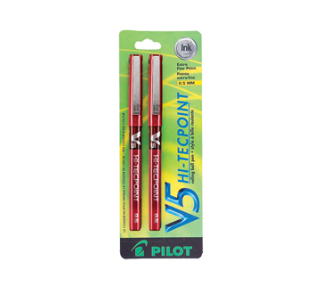 Hi-Tecpoint V5 stylo à bille roulante 0,5 mm, 2 unités, rouge