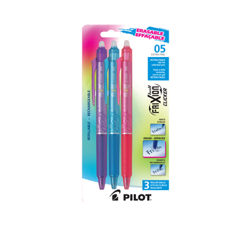 Frixion Ball Clicker stylos à bille roulante effaçables de couleurs assorties, 3 unités