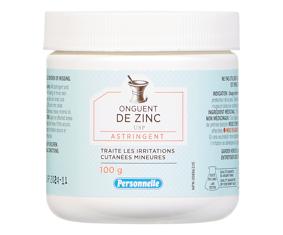 Onguent de zinc, 100 g Personnelle Bébé Crème, onguent, désinfectant Jean Coutu