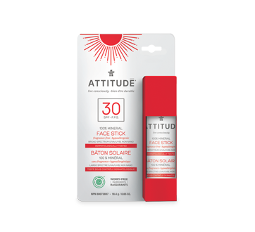 Image du produit Attitude - Bâton solaire 100 % minéral FPS 30, 18,4 g, sans fragrance