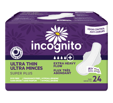 Image du produit Incognito - Ultra Mince Super Plus serviettes hygiéniques avec ailes, 24 unités, flux très abondant