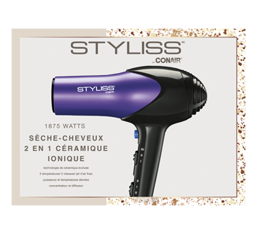 Sèche-cheveux 2 en 1 céramique ionique, 1 unité