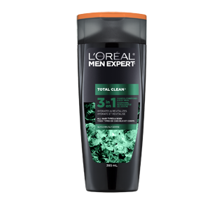 Men Expert Total Clean 3-en-1 shampooing, revitalisant, et gel douche, 385 ml