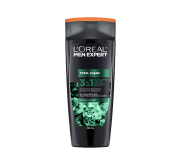 Men Expert Total Clean 3-en-1 shampooing, revitalisant, et gel douche, 385 ml
