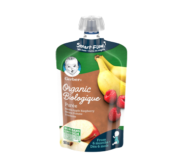 Purée biologique, 128 ml, banane pomme framboise