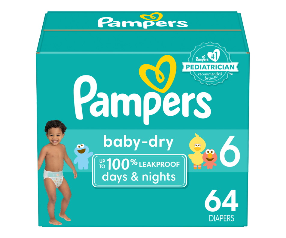 Couches Baby Dry, taille 6, format super, 64 unités Pampers Couche Jean Coutu
