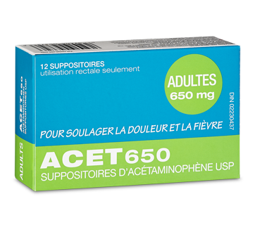Image du produit Acet - Acet 650 mg suppositoires d'acétaminophène USP, 12 unités