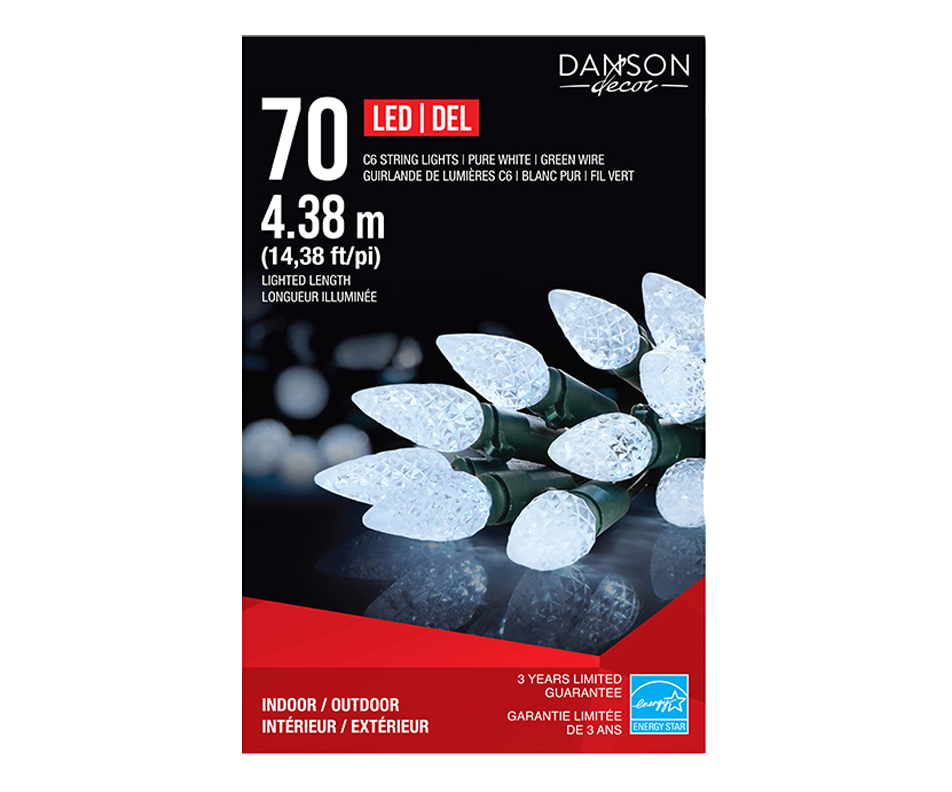Lumières C6 LED/DEL, blanc pur, 70 unités Danson Décor Ampoule