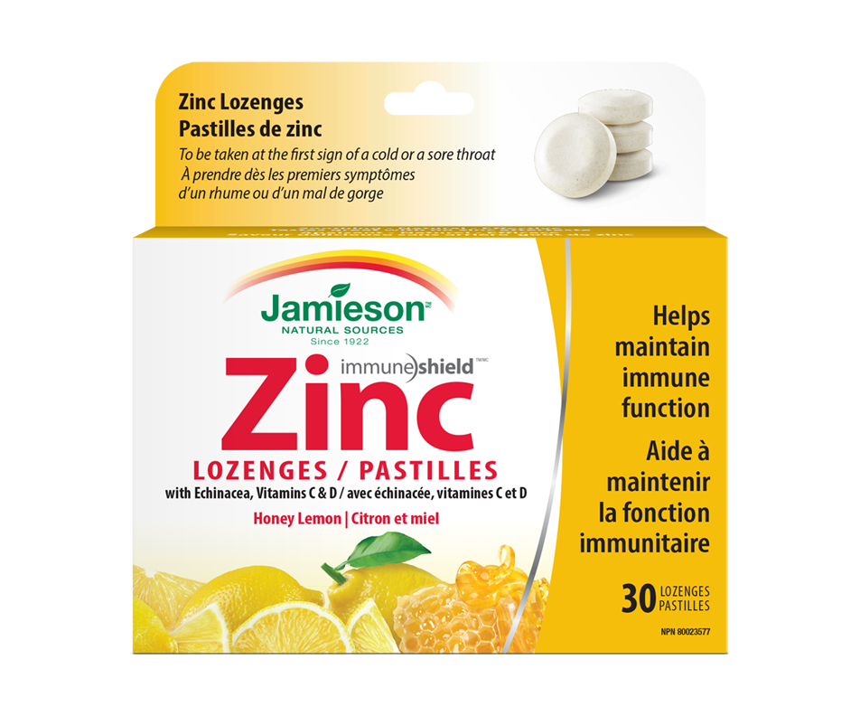 Pastilles de zinc avec échinacée, vitamines C et D, 30 unités Jamieson Zinc Jean Coutu