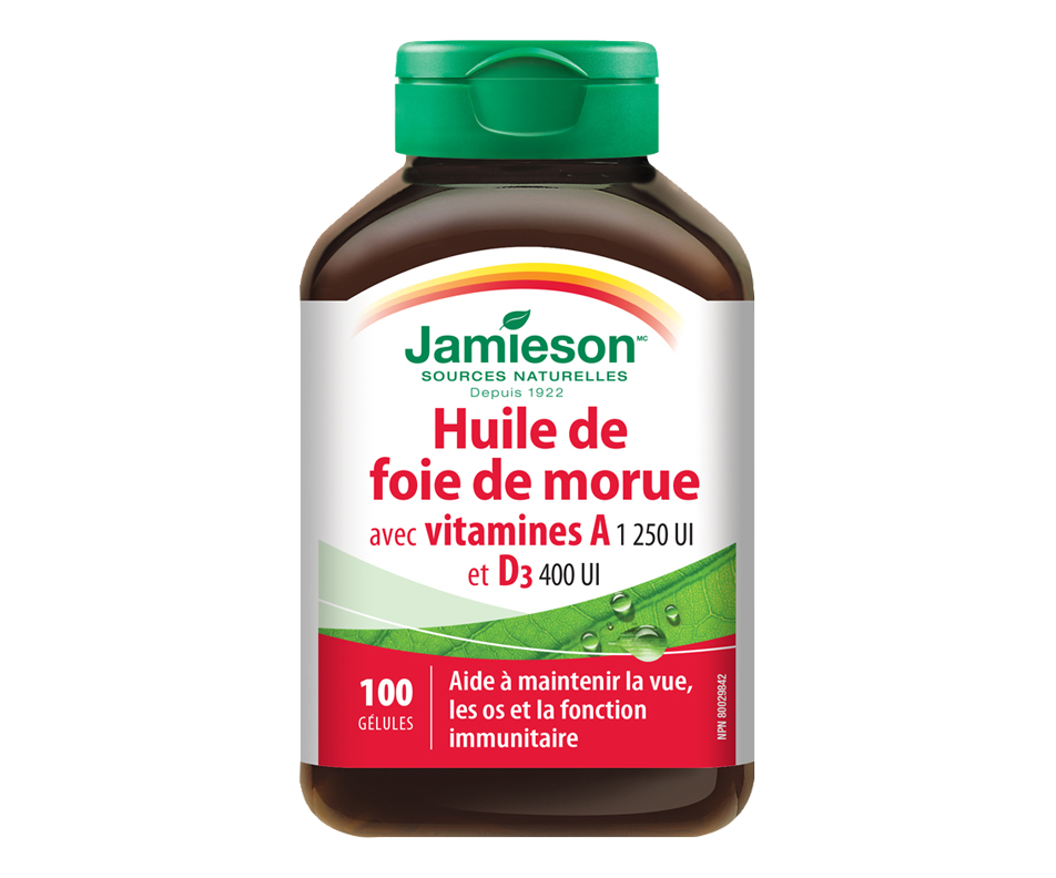 Huile de foie de morue, 100 unités Jamieson Oméga et huile de