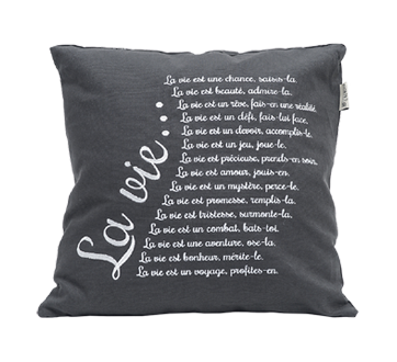 Coussin broderie, la vie, 1 unité