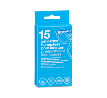 Serviettes humectées pour lunettes, 15 unités