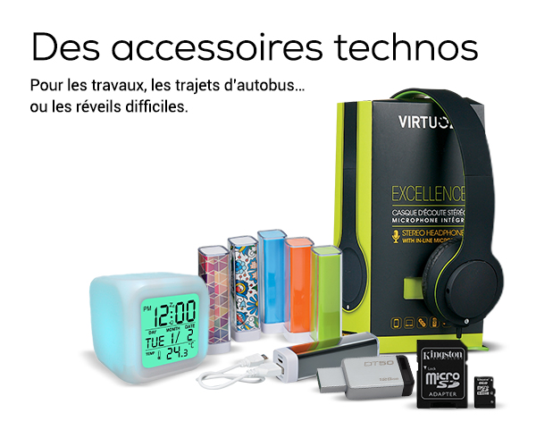 Appareils et accessoires électroniques : clés USB, écouteurs, réveil-matin, accessoires