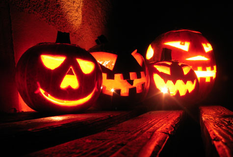 Eerily lit pumpkins