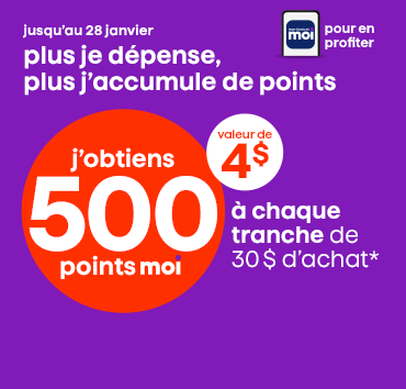 Coupon 500 points par tranche de 30$ de presque tout
